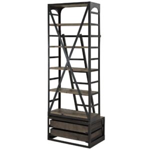 Modway Velocity Industrial Modern Wood and Cast Iron Bookshelf in Brown