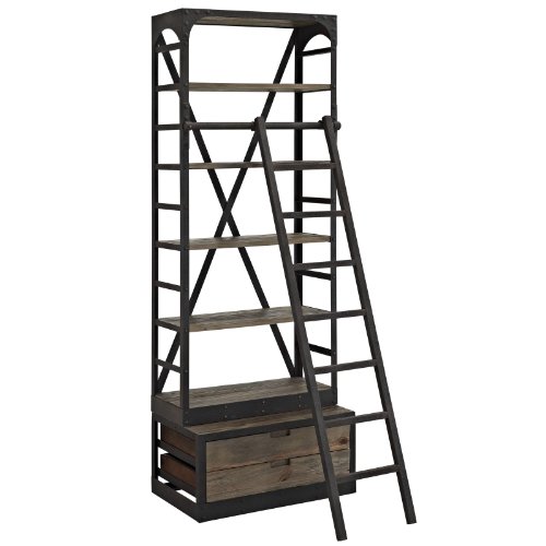 Modway Velocity Industrial Modern Wood and Cast Iron Bookshelf in Brown