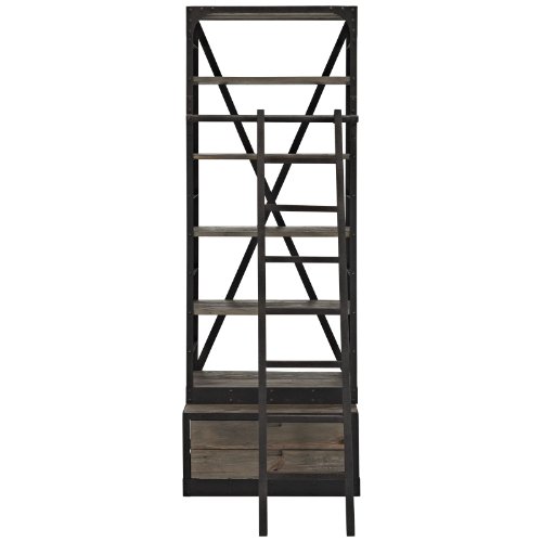 Modway Velocity Industrial Modern Wood and Cast Iron Bookshelf in Brown