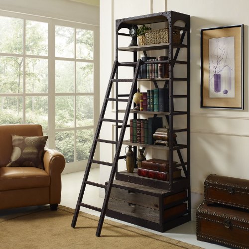 Modway Velocity Industrial Modern Wood and Cast Iron Bookshelf in Brown