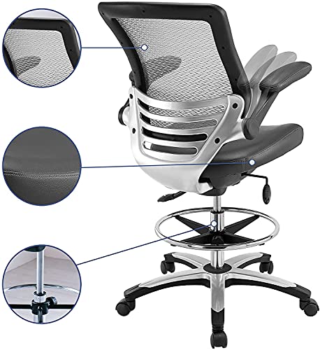 Modway EEI-211 Edge Drafting Chair - Reception Desk Chair - Flip-Up Arm Drafting Chair in Gray