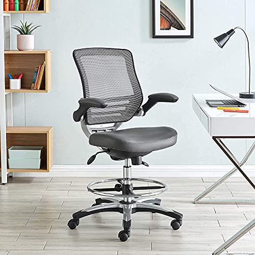 Modway EEI-211 Edge Drafting Chair - Reception Desk Chair - Flip-Up Arm Drafting Chair in Gray