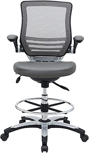 Modway EEI-211 Edge Drafting Chair - Reception Desk Chair - Flip-Up Arm Drafting Chair in Gray