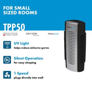 ENVION Therapure Mini TPP50 Small Space Plug In Cordless UV-C Light Air Purifier with Cleanable Filter for Closets and Pantries, Black