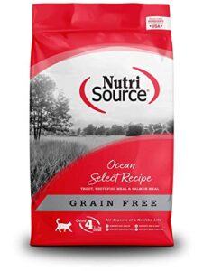 nutrisource grain-free cat food, made with ocean select, trout, whitefish, and salmon meal, 6.6lb, dry cat food