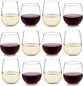 libbey stemless 12-piece wine glass party set for red and white wines