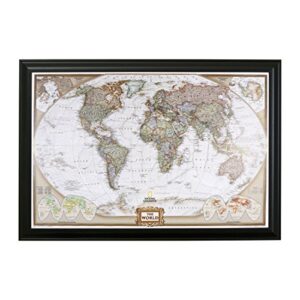 push pin travel maps executive world with black frame and pins - 27.5 inches x 39.5 inches