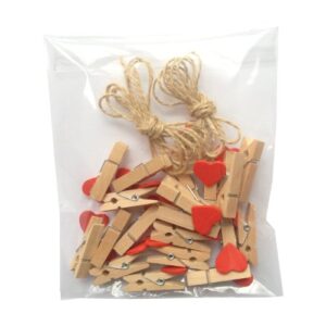 LWR CRAFTS Red Heart Wooden Mini Clothespins 20 Pieces and Jute Cord 8ft