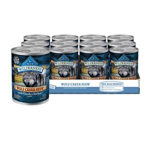 blue buffalo wilderness wolf creek stew high protein, natural wet dog food, chunky chicken stew in gravy 12.5-oz cans (pack of 12)