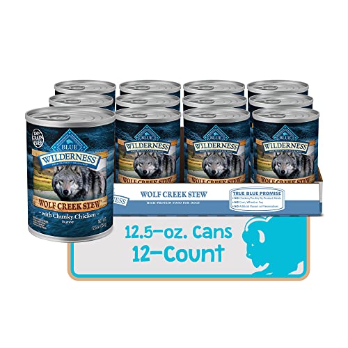 Blue Buffalo Wilderness Wolf Creek Stew High Protein, Natural Wet Dog Food, Chunky Chicken Stew in gravy 12.5-oz cans (Pack of 12)
