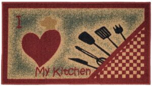 kitchen rugs and mats - 18" x 31" - non skid, rubber back - love my kitchen, heart utencil themed - doormat