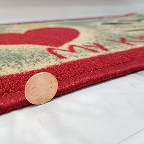 Kitchen Rugs and Mats - 18" x 31" - Non Skid, Rubber Back - Love My Kitchen, Heart Utencil Themed - Doormat