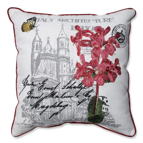 Pillow Perfect Embroidered Pink Flowers and Castle Print Throw Pillow