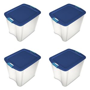 sterilite 14489604 26 gallon/98 liter latch and carry, true blue lid and clear base with blue aquarium latches, pack of 4