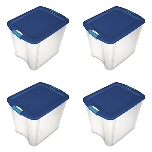 Sterilite 14489604 26 Gallon/98 Liter Latch and Carry, True Blue Lid and Clear Base with Blue Aquarium Latches, Pack of 4