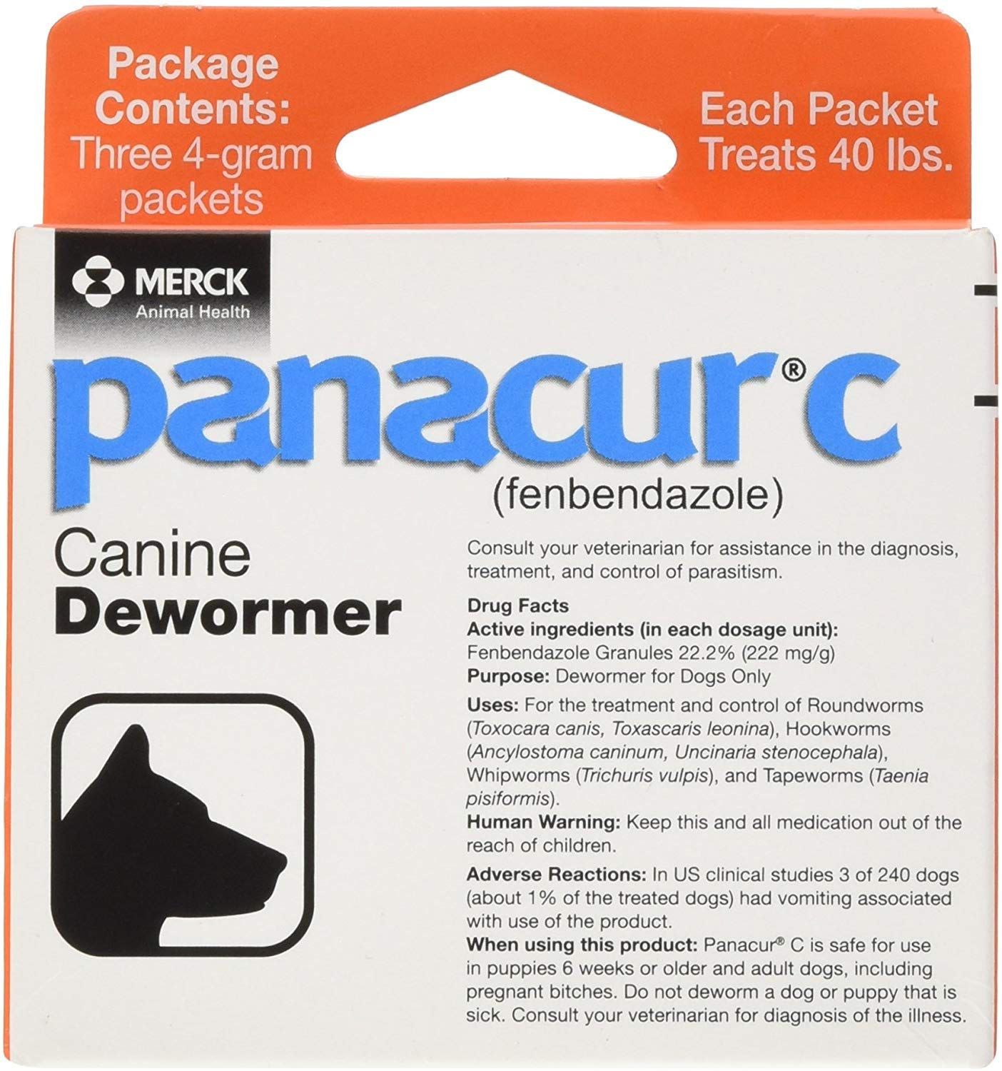 Panacur C Canine Dewormer Dogs 4 Gram Each Packet Treats 40 lbs (3 Packets), Red (IWM022815)