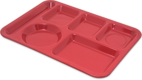 Carlisle FoodService Products Left-Hand Heavyweight 6-Compartment Melamine Tray 10" x 14" - Red