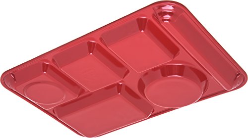 Carlisle FoodService Products Left-Hand Heavyweight 6-Compartment Melamine Tray 10" x 14" - Red