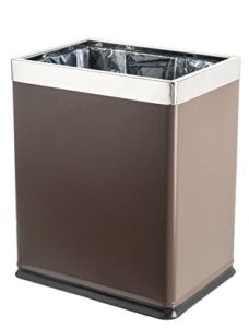 brelso 'invisi-overlap' open top metal trash can, small office wastebasket, modern home décor, rectangle shape (brown)