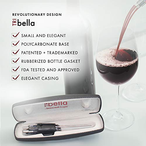 TRIBELLA Classic Wine Aerator, Multi-Stream Wine Aeration Device, 3 Stainless Steel Spouts, Handmade, Easy-to-Use, No-Drip Wine Pouring Accessory in Easy-to-Carry Protective Case