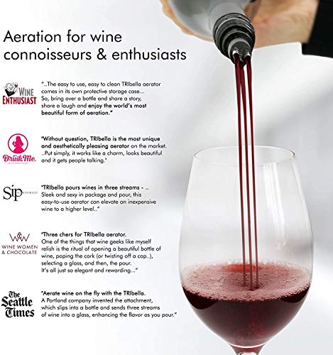 TRIBELLA Classic Wine Aerator, Multi-Stream Wine Aeration Device, 3 Stainless Steel Spouts, Handmade, Easy-to-Use, No-Drip Wine Pouring Accessory in Easy-to-Carry Protective Case