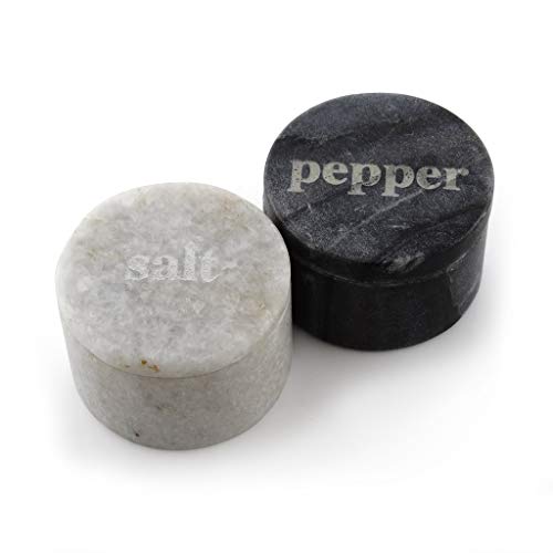 Thirstystone White & Black Marble Pinch Pots with Etched Lids, Use for Salt & Pepper While Cooking or Baking