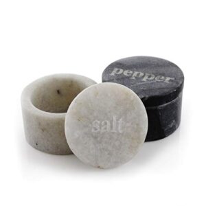 Thirstystone White & Black Marble Pinch Pots with Etched Lids, Use for Salt & Pepper While Cooking or Baking