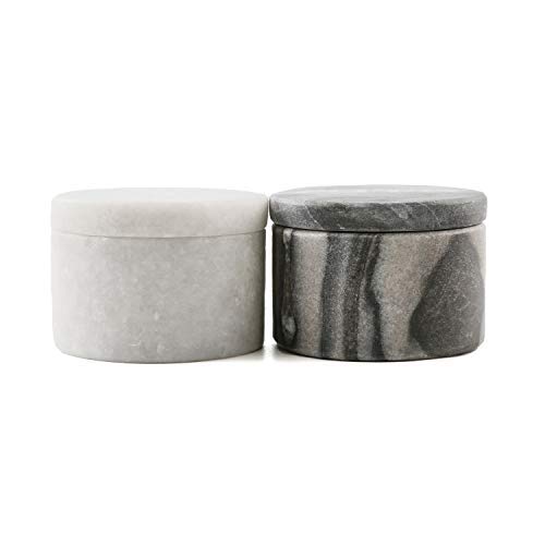 Thirstystone White & Black Marble Pinch Pots with Etched Lids, Use for Salt & Pepper While Cooking or Baking