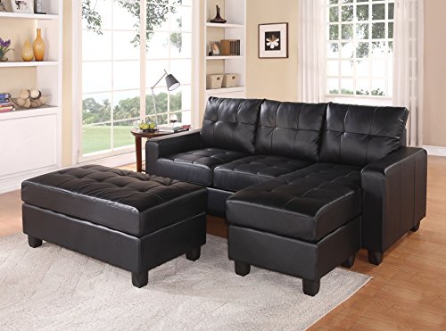 ACME Lyssa Sectional Sofa w/Ottoman - 51215 - Black Bonded Leather Match