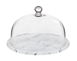 godinger la cucina marble plate with glass dome, 12.00l x 12.00w x 5.00h, off-white