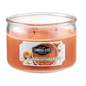 candle-lite scented candles, pumpkin nutmeg pie fragrance, one 10 oz. three wick aromatherapy candle with 20-40 hours of burn time, orange color