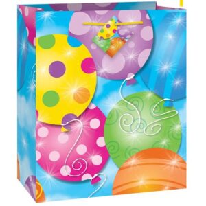 unique twinkle balloons paper gift bag, 9" x 7", multicolor