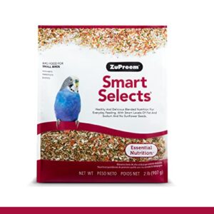 zupreem smart selects bird food for small birds, 2 lb - everyday feeding for parakeets, budgies, parrotlets