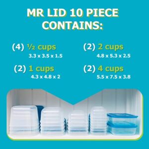 Mr. Lid Premium Attached Storage Containers | Permanently Attached Plastic Lid, Never Lose | Space Saving (10 Piece Set)