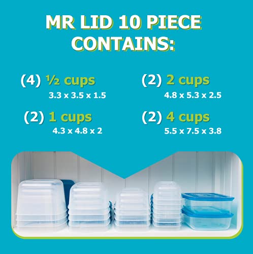 Mr. Lid Premium Attached Storage Containers | Permanently Attached Plastic Lid, Never Lose | Space Saving (10 Piece Set)