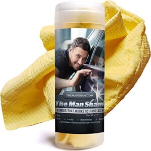 the man sham chamois cloth - 26" x 17" - ultimate car shammy cloth for car drying - super absorbent shammy towel for fast drying of your car, truck or boat - scratch and lint-free for a spotless shine