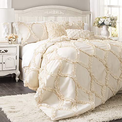 Lush Decor Avon Comforter Ruffled 3 Piece Bedding Set with Pillow Shams - King - Ivory