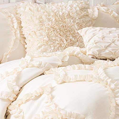 Lush Decor Avon Comforter Ruffled 3 Piece Bedding Set with Pillow Shams - King - Ivory