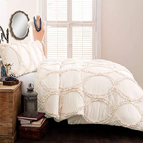 Lush Decor Avon Comforter Ruffled 3 Piece Bedding Set with Pillow Shams - King - Ivory