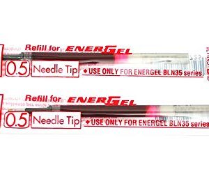 2 Pk Pentel LRN5-B EnerGel Refills, 0.5 mm Fine Needle Tip, Red