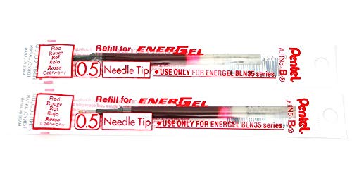 2 Pk Pentel LRN5-B EnerGel Refills, 0.5 mm Fine Needle Tip, Red