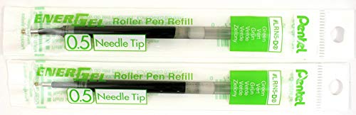 2 Pk Pentel LRN5-D EnerGel Refills, 0.5 mm Fine Needle Tip, Green