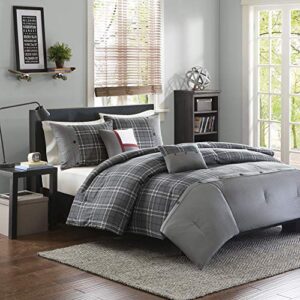 intelligent design daryl 5 piece plaid all seasons printcomforter set, full/queen, grey - ultra soft microfiber teen bedding