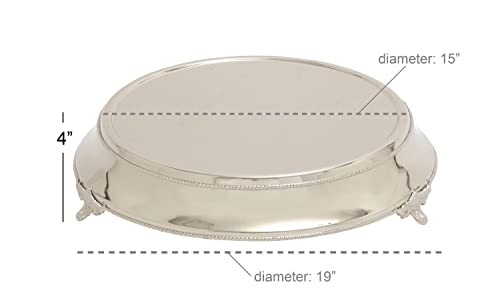 Deco 79 Traditional Stainless Steel Round Cake Stand, 18" x 18" x 4", Silver