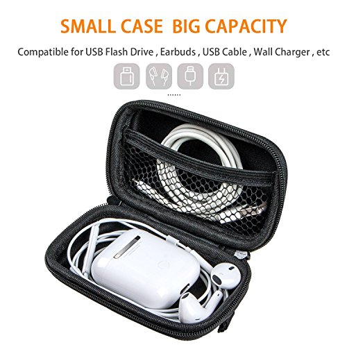 GLCON Rectangle Shaped Small Hard EVA Case - Portable Protection Earbud Case Zipper Pouch for Headset, Earphone, Flash Drive, Charging Cable, Key - Mesh Inner Pocket Durable Universal Carrying Bag