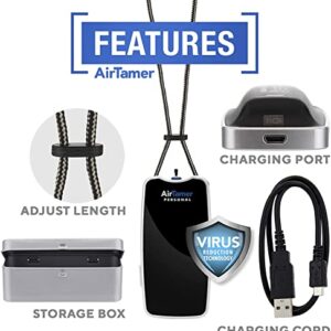 AirTamer A310 Rechargeable Personal Air Purifier, Proven Performance, Virus and Pollutant Tested*, Black with Metal Travel Case