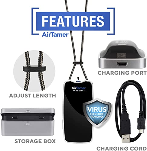 AirTamer A310 Rechargeable Personal Air Purifier, Proven Performance, Virus and Pollutant Tested*, Black with Metal Travel Case