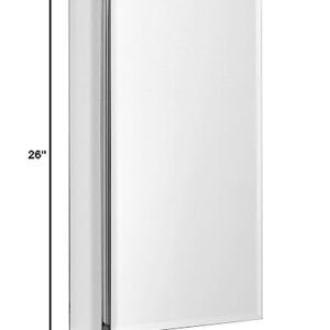 Zenith Aluminum Beveled Mirror Medicine Cabinet, 15 x 26 Inches, Frameless