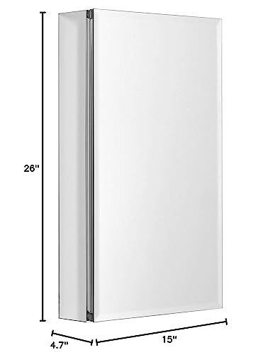 Zenith Aluminum Beveled Mirror Medicine Cabinet, 15 x 26 Inches, Frameless