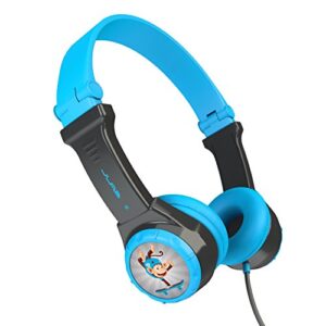 jlab jbuddies folding kids wired headphones | toddler headphones | noise isolation | kids safe | volume limiting headphones | headphones for children | gray/blue